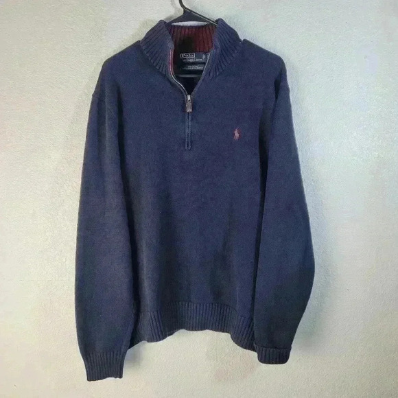 Vintage Polo By Ralph Lauren Exclusive Of Decoration Mock Neck Blue 1/4 Zip XL - Picture 1 of 9